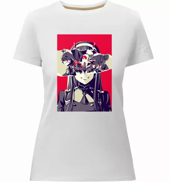 Жіноча преміум футболка Darling in the Franxx poster Білий фото