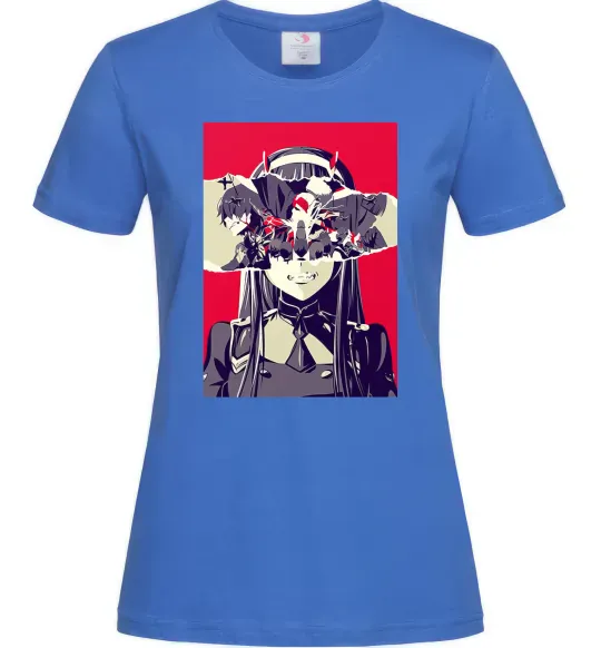 Женская футболка Darling in the Franxx poster Ярко-синий фото