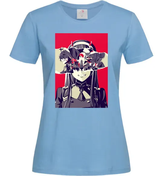Женская футболка Darling in the Franxx poster Голубой фото