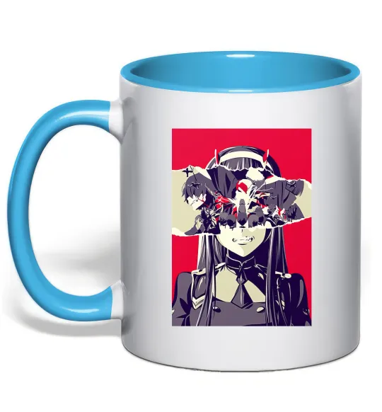 Чашка с цветной ручкой Darling in the Franxx poster Голубой фото