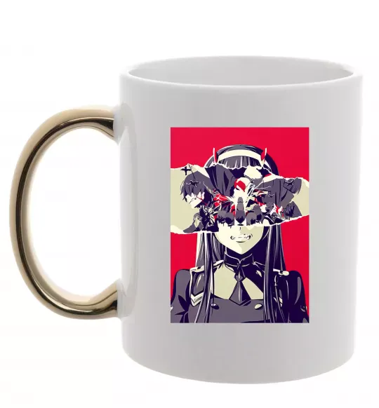 Чашка с цветной ручкой Darling in the Franxx poster Золото фото