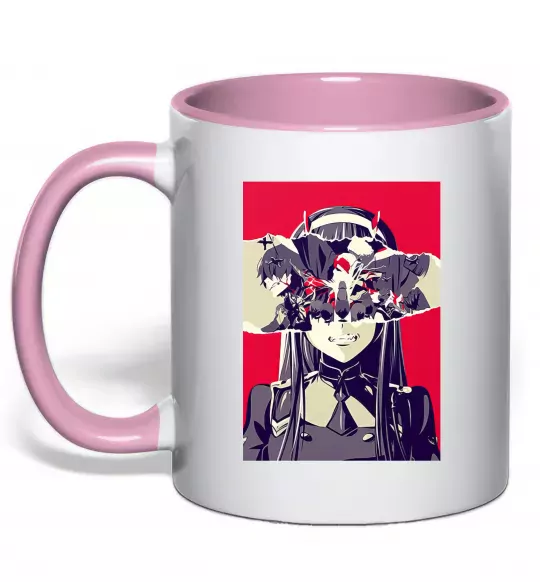 Чашка с цветной ручкой Darling in the Franxx poster Нежно розовый фото
