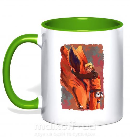 Чашка з кольоровою ручкою Naruto print Зелений фото