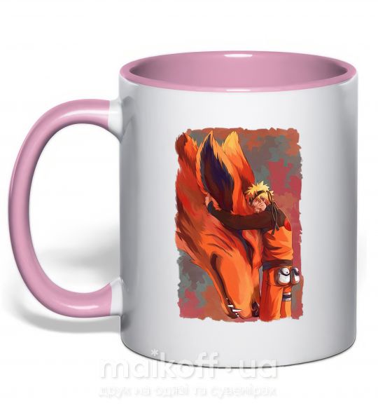 Чашка з кольоровою ручкою Naruto print Ніжно рожевий фото