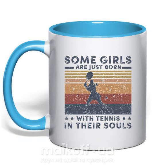 Чашка з кольоровою ручкою Some girls are just born with tennis in their souls Блакитний фото