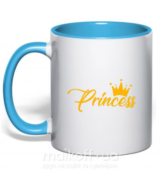 Чашка з кольоровою ручкою Princess crown Блакитний фото