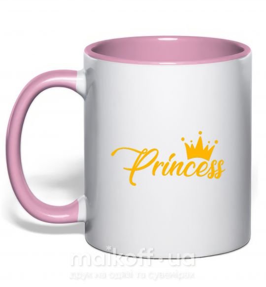 Чашка з кольоровою ручкою Princess crown Ніжно рожевий фото