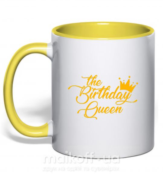 Чашка с цветной ручкой The birthday queen Солнечно желтый фото