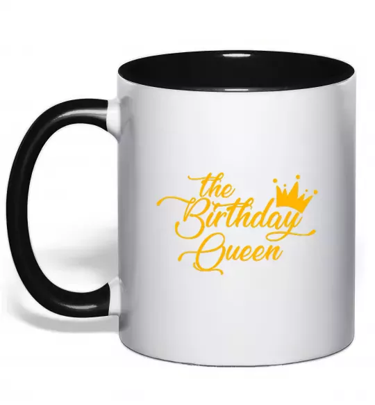 Чашка с цветной ручкой The birthday queen Черный фото
