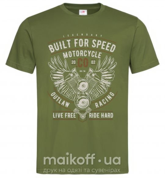 Мужская футболка Built For Speed Motorcycle Оливковый фото
