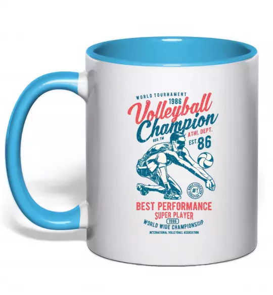 Чашка с цветной ручкой Volleyball Champion Голубой фото
