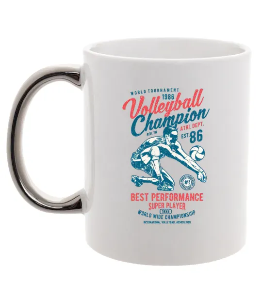 Чашка с цветной ручкой Volleyball Champion Серебро фото