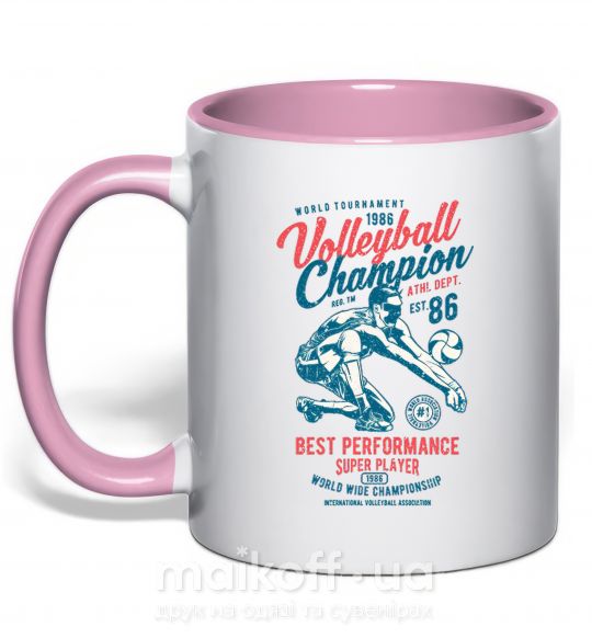 Чашка з кольоровою ручкою Volleyball Champion Ніжно рожевий фото