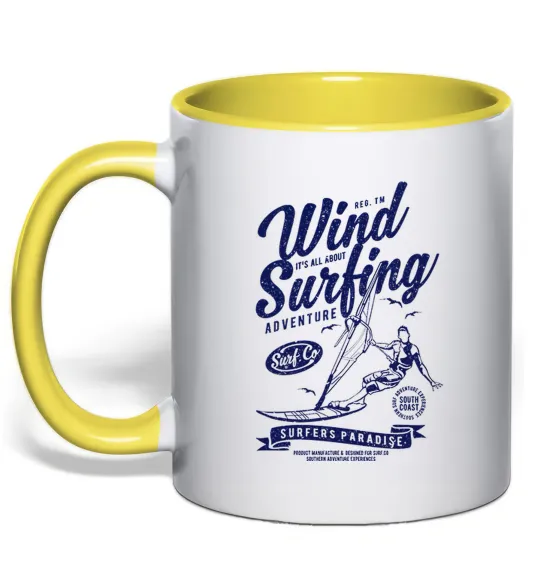 Чашка з кольоровою ручкою Wind Surfing Лимонний фото