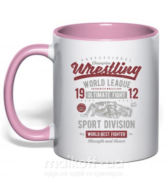 Чашка з кольоровою ручкою Wrestling Ніжно рожевий фото