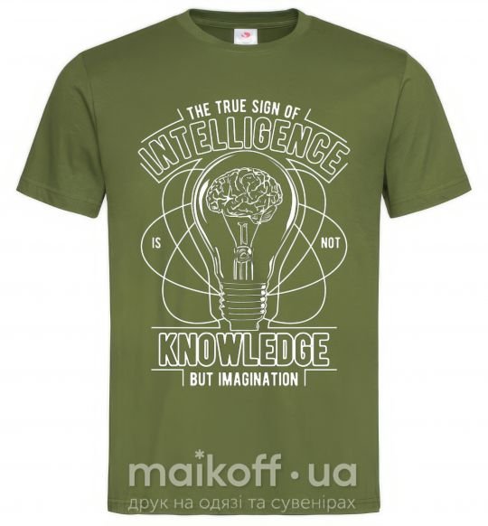 Мужская футболка The True Sign Of Intelligence Оливковый фото
