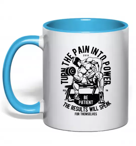 Чашка с цветной ручкой Turn The Pain Into Power Голубой фото