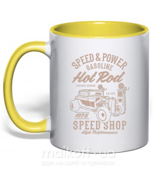 Чашка з кольоровою ручкою Speed & Power Hotrod Сонячно жовтий фото