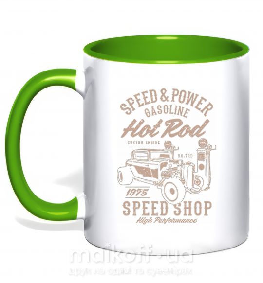 Чашка з кольоровою ручкою Speed & Power Hotrod Зелений фото