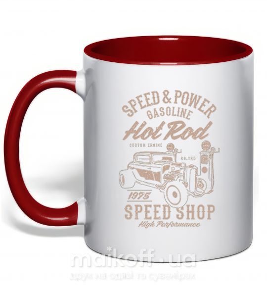 Чашка з кольоровою ручкою Speed & Power Hotrod Червоний фото