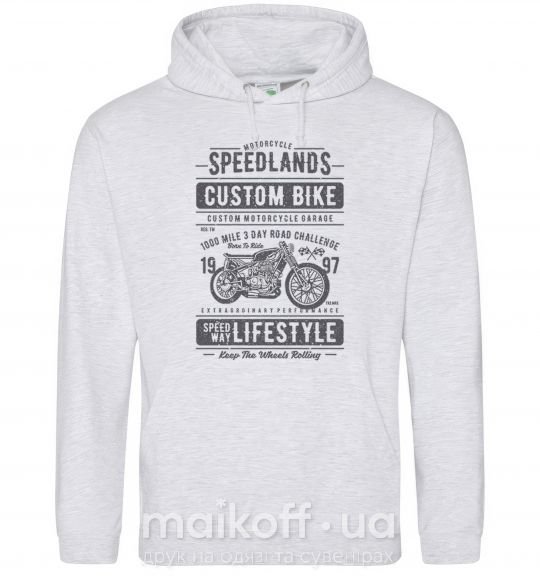 Мужская толстовка (худи) Speedlands Custom Bike Серый меланж фото