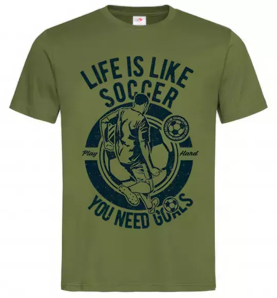 Чоловіча футболка Life Is Like Soccer Оливковий фото