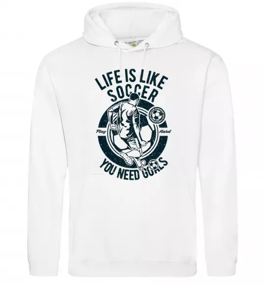 Мужская толстовка (худи) Life Is Like Soccer Белый фото