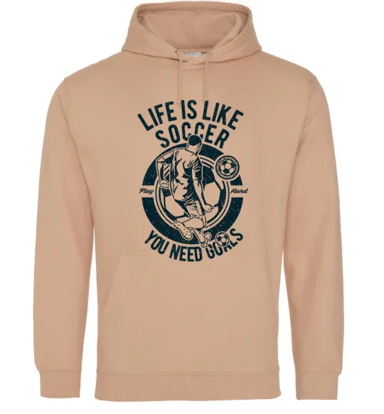Мужская толстовка (худи) Life Is Like Soccer Песочный фото