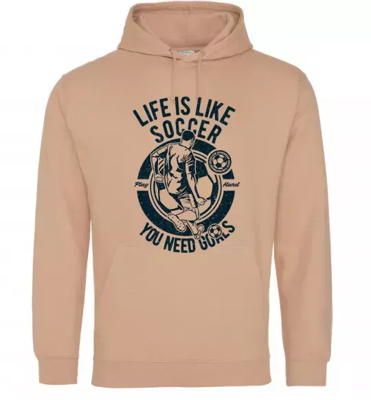 Женская толстовка (худи) Life Is Like Soccer Песочный фото