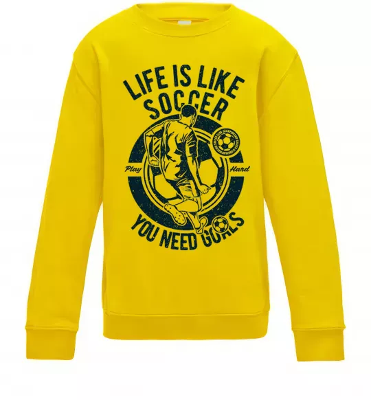 Дитячий світшот Life Is Like Soccer Сонячно жовтий фото