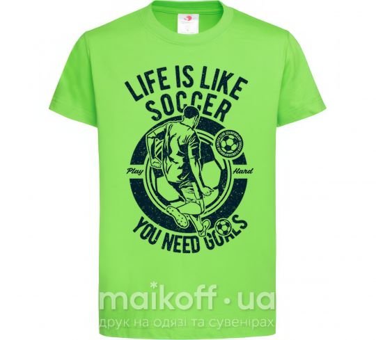 Детская футболка Life Is Like Soccer Лаймовый фото