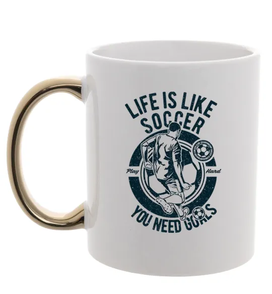 Чашка с цветной ручкой Life Is Like Soccer Золото фото