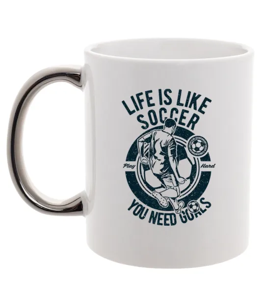 Чашка с цветной ручкой Life Is Like Soccer Серебро фото