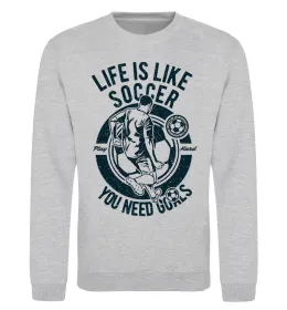 Свитшот Life Is Like Soccer Серый меланж фото