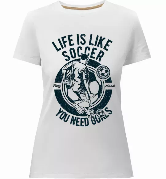 Женская премиум футболка Life Is Like Soccer Белый фото