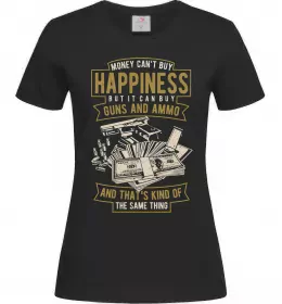 Женская футболка Money Can't Buy Happiness Черный фото