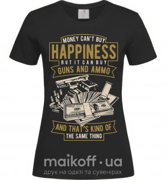 Жіноча футболка Money Can't Buy Happiness Чорний фото
