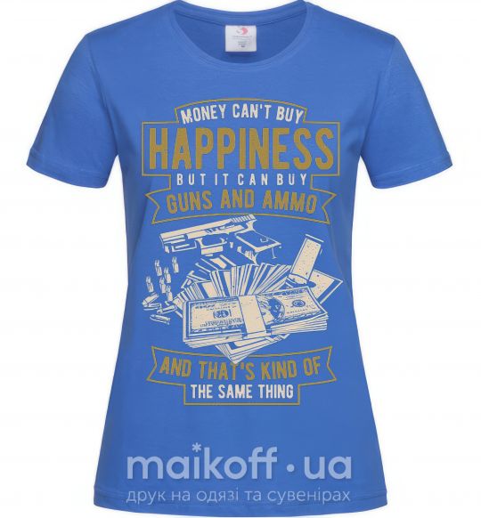 Жіноча футболка Money Can't Buy Happiness Яскраво-синій фото