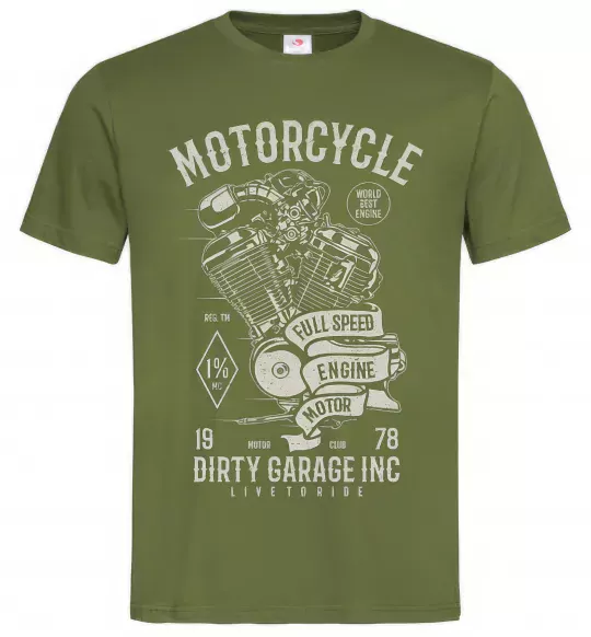 Чоловіча футболка Motorcycle Full Speed Engine Оливковий фото