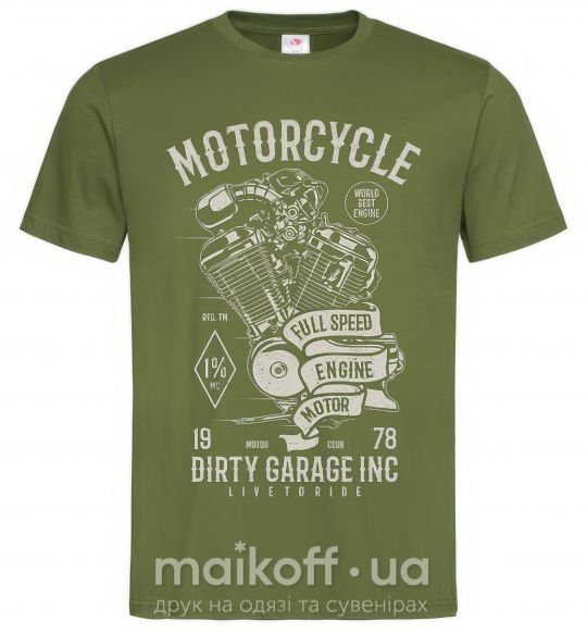 Мужская футболка Motorcycle Full Speed Engine Оливковый фото