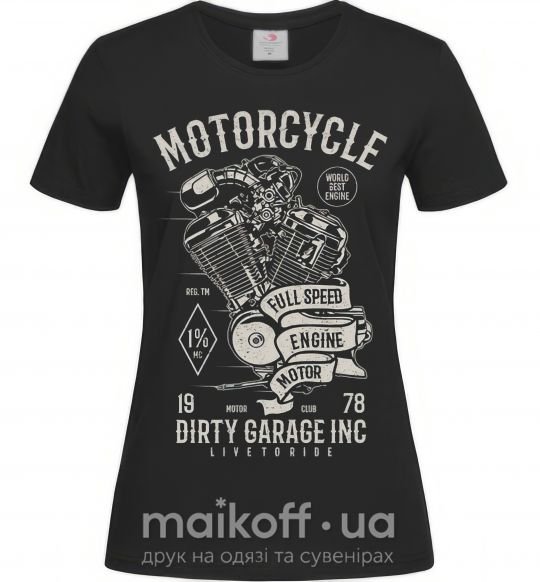 Жіноча футболка Motorcycle Full Speed Engine Чорний фото
