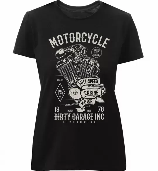 Женская премиум футболка Motorcycle Full Speed Engine Черный фото