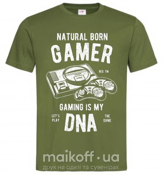 Чоловіча футболка Natural Born Gamer Оливковий фото