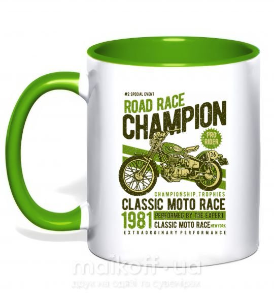 Чашка з кольоровою ручкою Road Race Champion Зелений фото