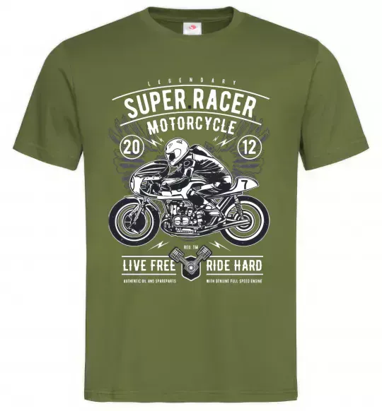 Мужская футболка Super Racer Motorcycle Оливковый фото
