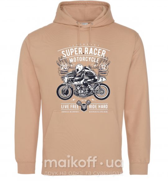 Мужская толстовка (худи) Super Racer Motorcycle Песочный фото