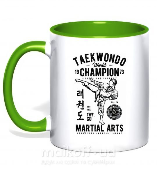 Чашка з кольоровою ручкою Taekwondo World Зелений фото