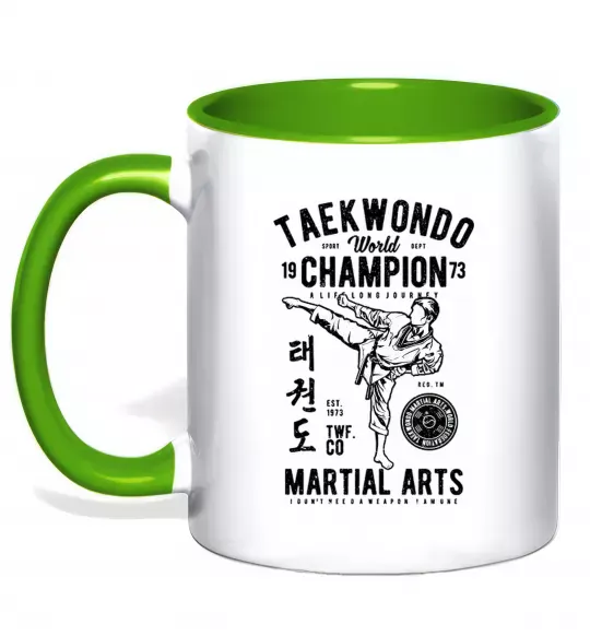 Чашка з кольоровою ручкою Taekwondo World Зелений фото