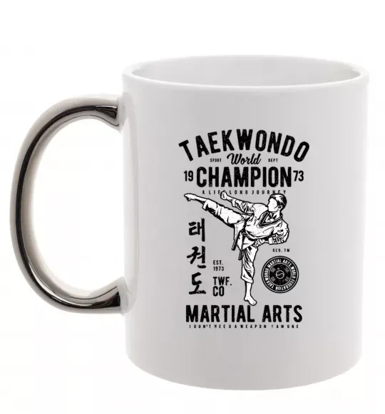 Чашка з кольоровою ручкою Taekwondo World Срібло фото