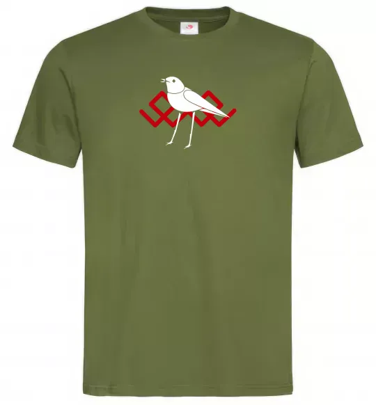 Мужская футболка Птичка белая Оливковый фото